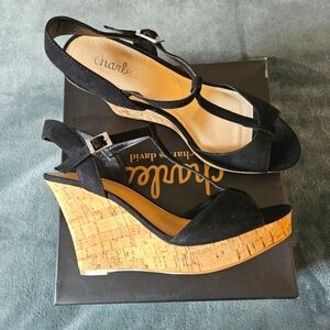 NEW Black Microsuede Platform Wedge Sandal